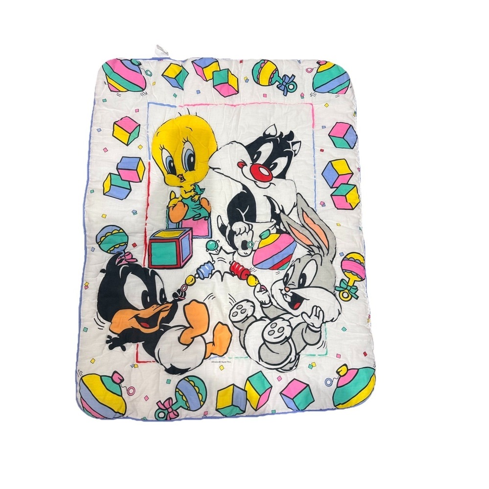 Vtg 90's Looney Tunes Dual Baby Crib Blanket Gerber Tweety Sylvester Bugs Bunny
